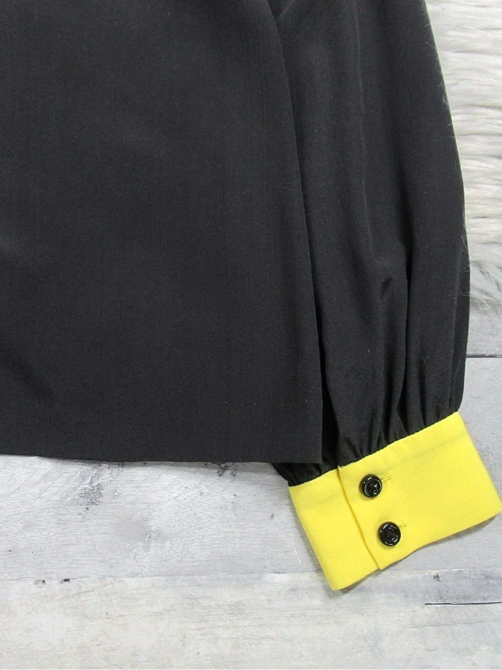 Kate Spade Silk Color-Block Blouse Cream Yoke Yellow Cuffs - Size 4